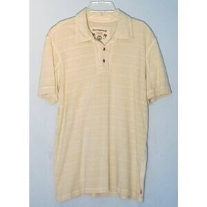 GUESS Vintage Polo Shirt Size M Men's Distressed Streetwear Tan Stripes Logo